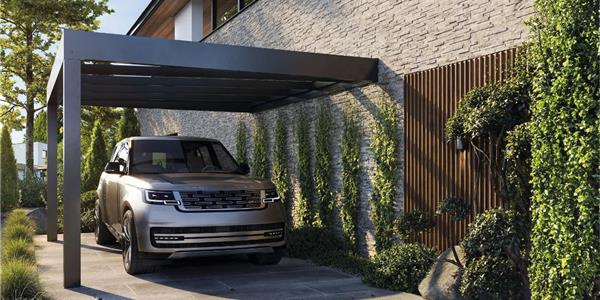 Slimme carports Moderne aanbouw carport met geïntegreerde zonnepanelen, CELL carports met zonnepanelen